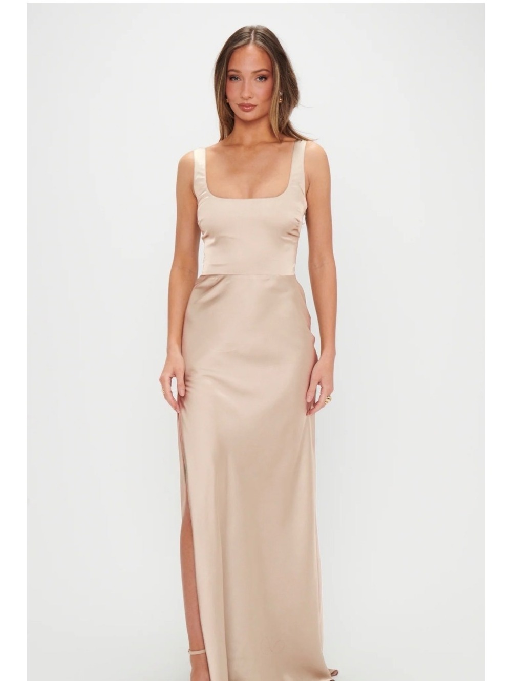 Show Me Your Mumu Lana Maxi Dress Size Medium Champagne Luxe Satin